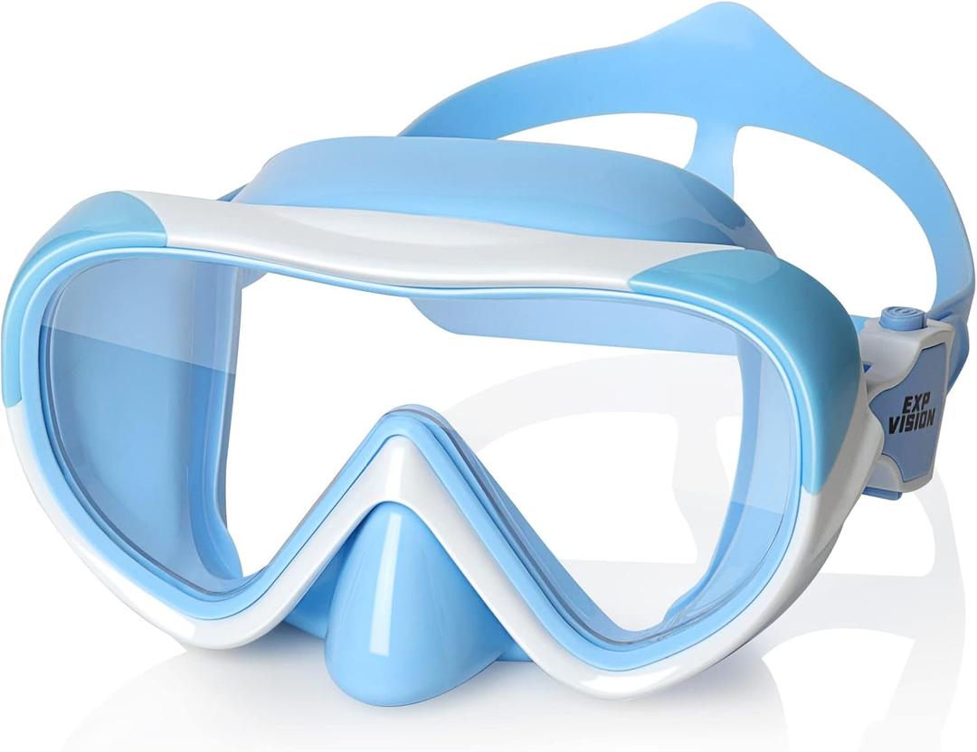 Kids Swim Mask 180 Snorkel Diving Mask, Anti-Fog Child Swim Goggles with Nose Cover No-Leak Swimming Goggles Anti-Shattered Lens for Youth 4-15 (Blue)