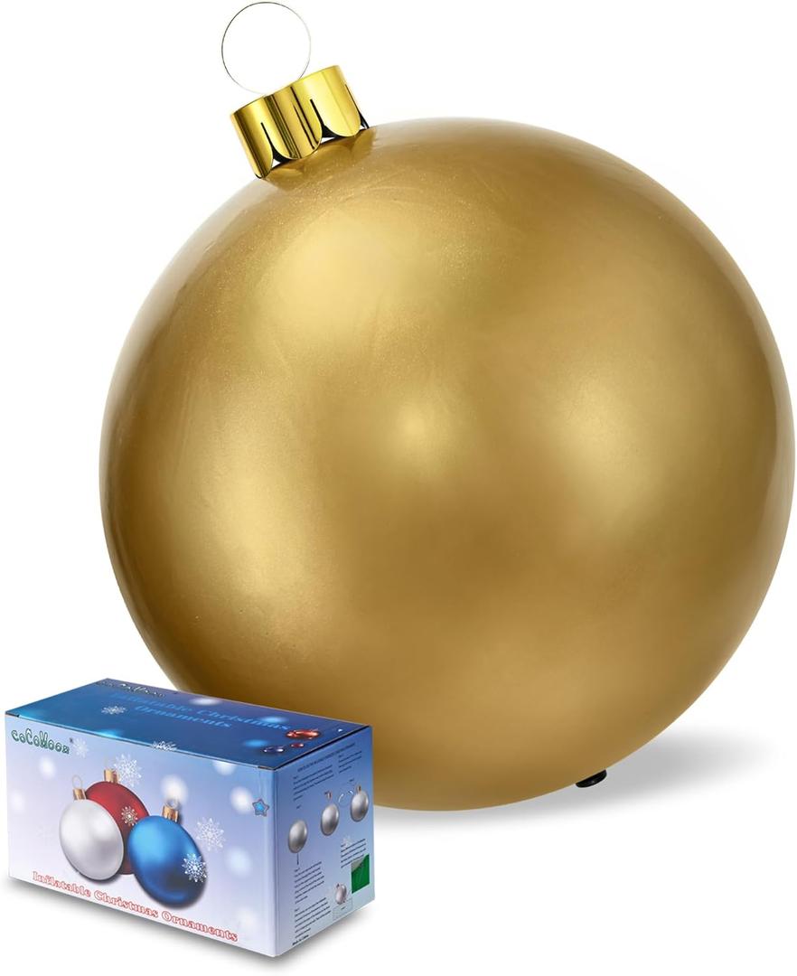 Inflatable Christmas Ornaments, 18" or 25" Oversized Outdoor Christmas Ball Ornaments, Holiday Yard Christmas Tree Decorations, Indoor and Outdoor Decoration Balls (18 inch, Gold)
