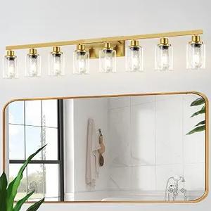 DIKAIDA 8 Light Gold Vanity Lights Over Mirror, 52inch Gold Bathroom Light Fixtures Modern Vanity Lights Gold Bathroom Wall Lighting for Mirror Bedroom,Living Room