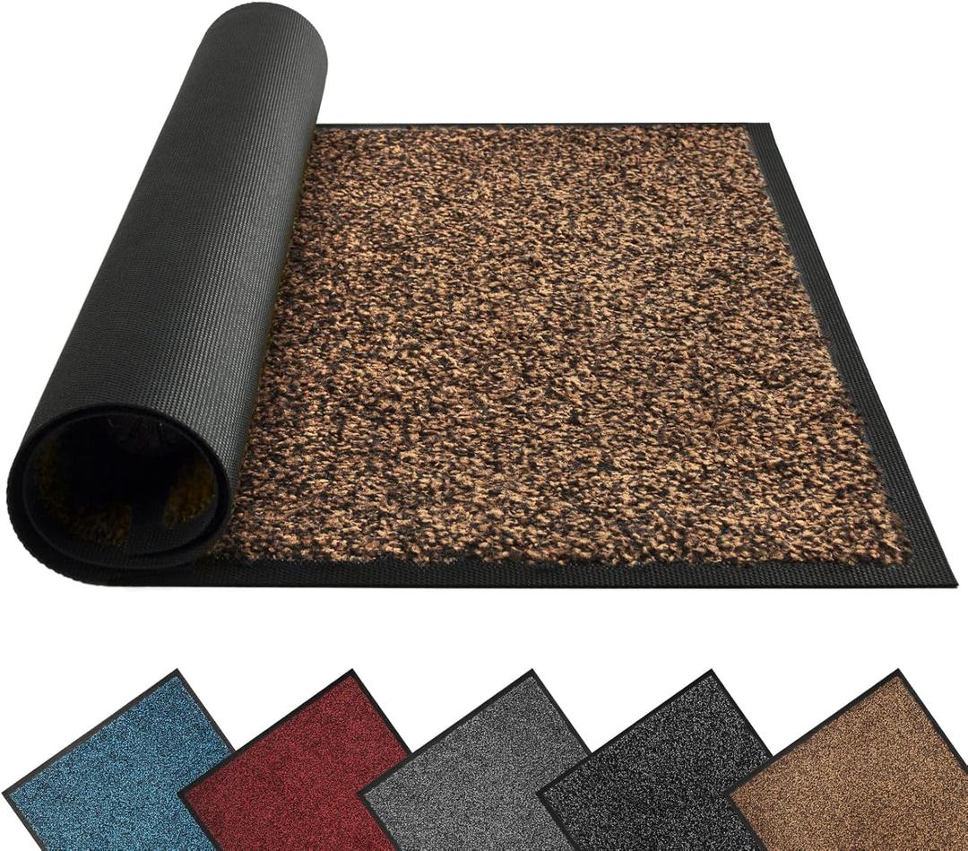 Mibao Front Door Mat, Dirt Trapper Welcome Mat for Outdoor Indoor, Non-Slip Waterproof Doormat, Durable Machine Washable Low Profile Entry Rug for Back Door Outside Patio Porch, 30" x 18", Brown (30"L x 18"W x 0.3"Th)