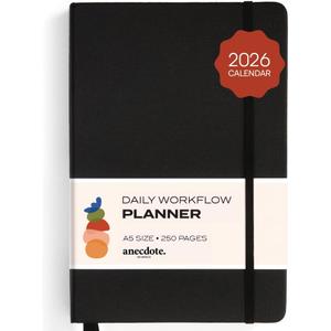 Anecdote Daily Planner w/ 2026-2027 Calendar | Start Anytime 26 Weeks Undated | 1 Page per Day | 8.5" x 5.2" | Hardcover To-Do List Organizer, Plan Your Success, Achieve Productivity Goals (Black)
