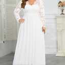 Talisea Plus Size Formal Wedding Dresses - Gowns Evening Prom Elegant V Neck Long Sleeve Lace Chiffon Long Maxi Dress (White), Size: 22 Plus