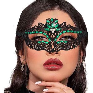Tgirls Crystal Masquerade Mask Rhinestone Lace Mask Venetian Party Prom Ball Face Mask for Women (Green)