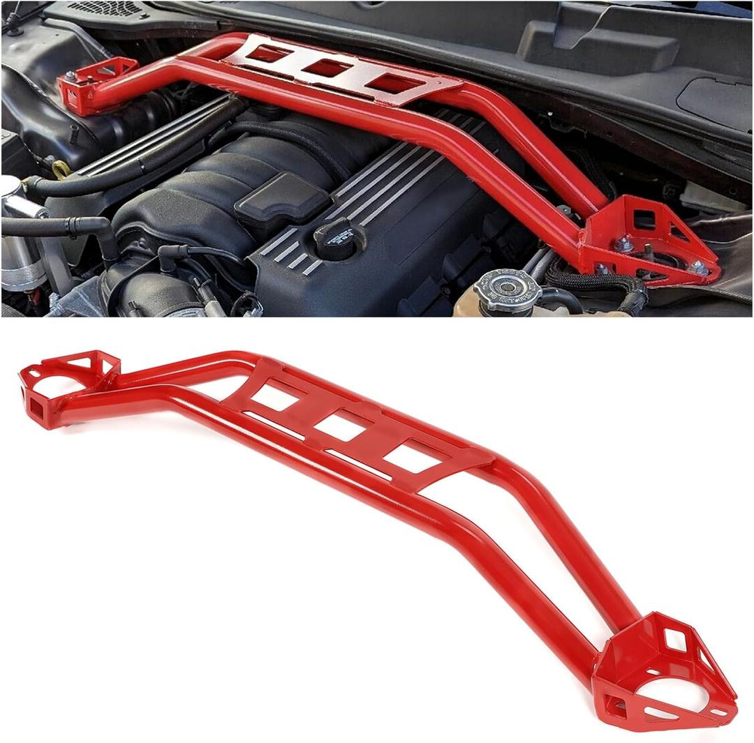 KUAFU Strut Tower Brace Compatible with 2008-2023 Dodge Challenger Front Twin Tube Design Red Steel Powder Coated