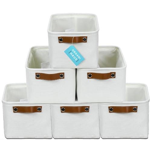 OrganiHaus Small Fabric Storage Baskets for Shelves 3 Pack, 12x8in Closet Storage Bins for Shelves, Cloth Baskets for Organizing, Linen Closet Organizers, Fabric Basket, White Basket