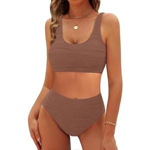 VIMPUNEC High Waisted Bikini Sets for Women Two Piece Tummy Control Swimsuits Sporty High Cut Bathing Suit Medium