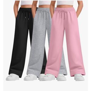 Teen Girls Sweatpants Wide Leg Drawstring Baggy Pants Straight Leg Athletic Trousers with Pockets Size S