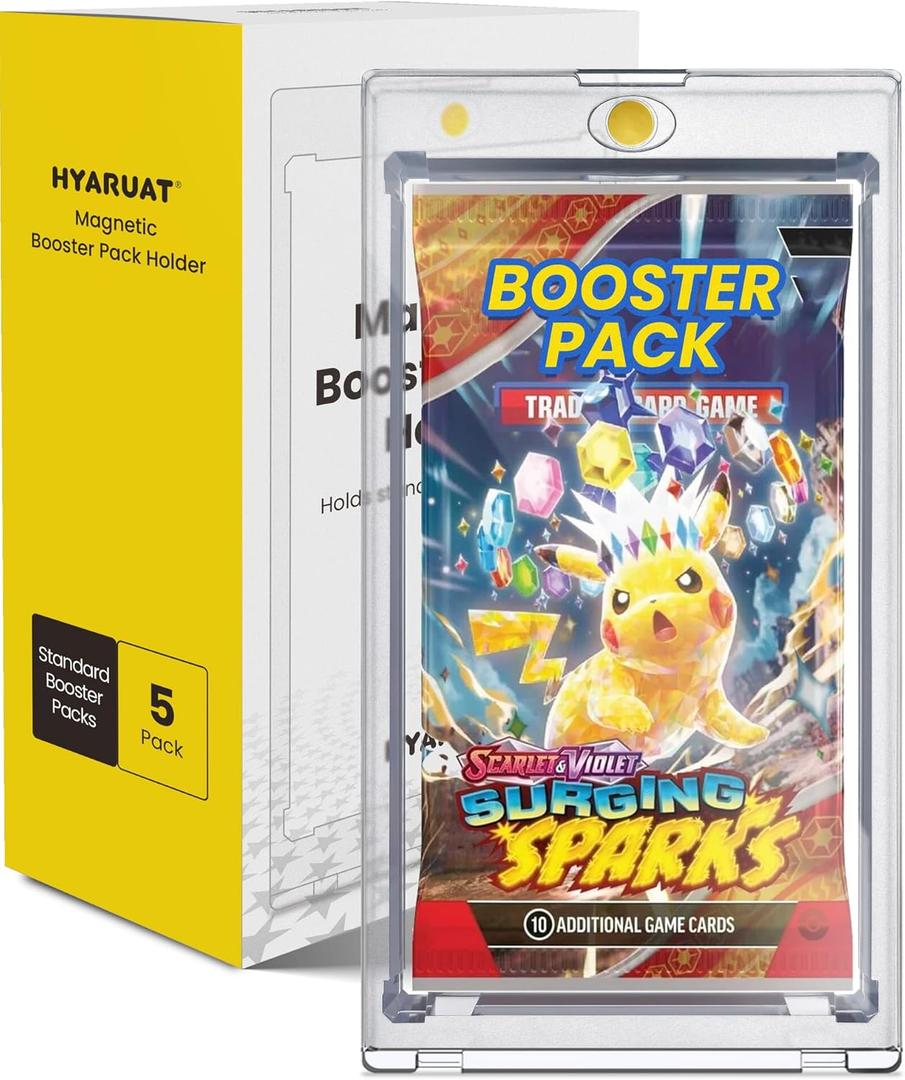 Magnetic Booster Pack Holder  5 Pack One-Touch UV & Acid-Free Clear Display Case for Standard TCG and Sports Booster Packs