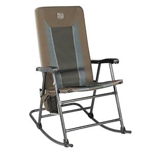 TIMBER RIDGE Outdoor Folding Rocking Chair, 29" Padded High Back Neck & Back Support, Hard Armrests for Easy Stand Up, Stable Steel Frame Supports 300 lb, Quick Fold for Patio, Lawn & RV Camping, Brown, 36"D x 23"W x 40.5"H