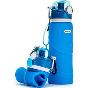 Kemier Collapsible Silicone Water Bottles-750ML, Medical Grade, BPA Free.Can Roll Up, 26oz, Leak Proof Foldable Sports & Outdoor Water Bottles (Blue)