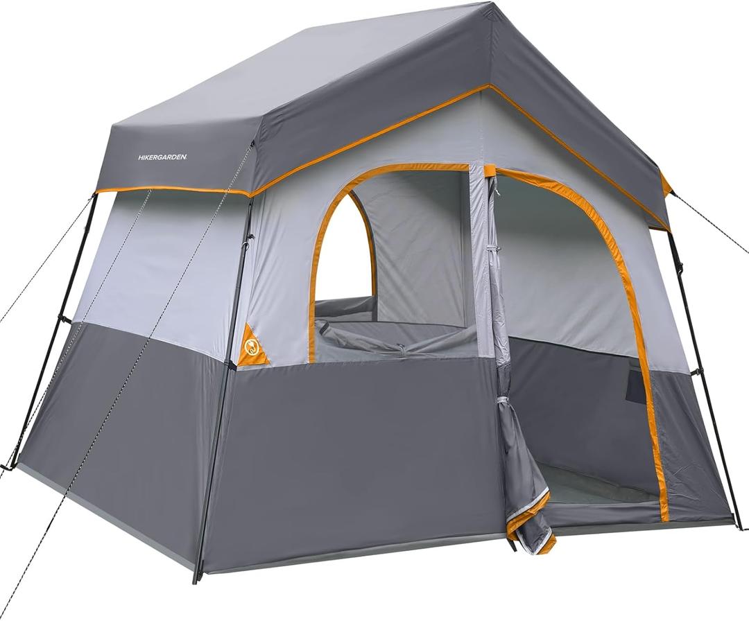 HIKERGARDEN 6-8 Person Camping Tent - Portable Family Cabin Tent for Camp, Windproof Fabric Camp Tent Outdoor for Hiking, Backpacking, Traveling (Gray)