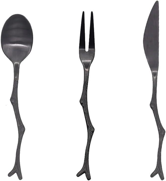 DOITOOL Stainless Steel Retro Branch Flatware Set 3-Piece Knife Fork Spoon for Halloween Christmas Party Tableware
