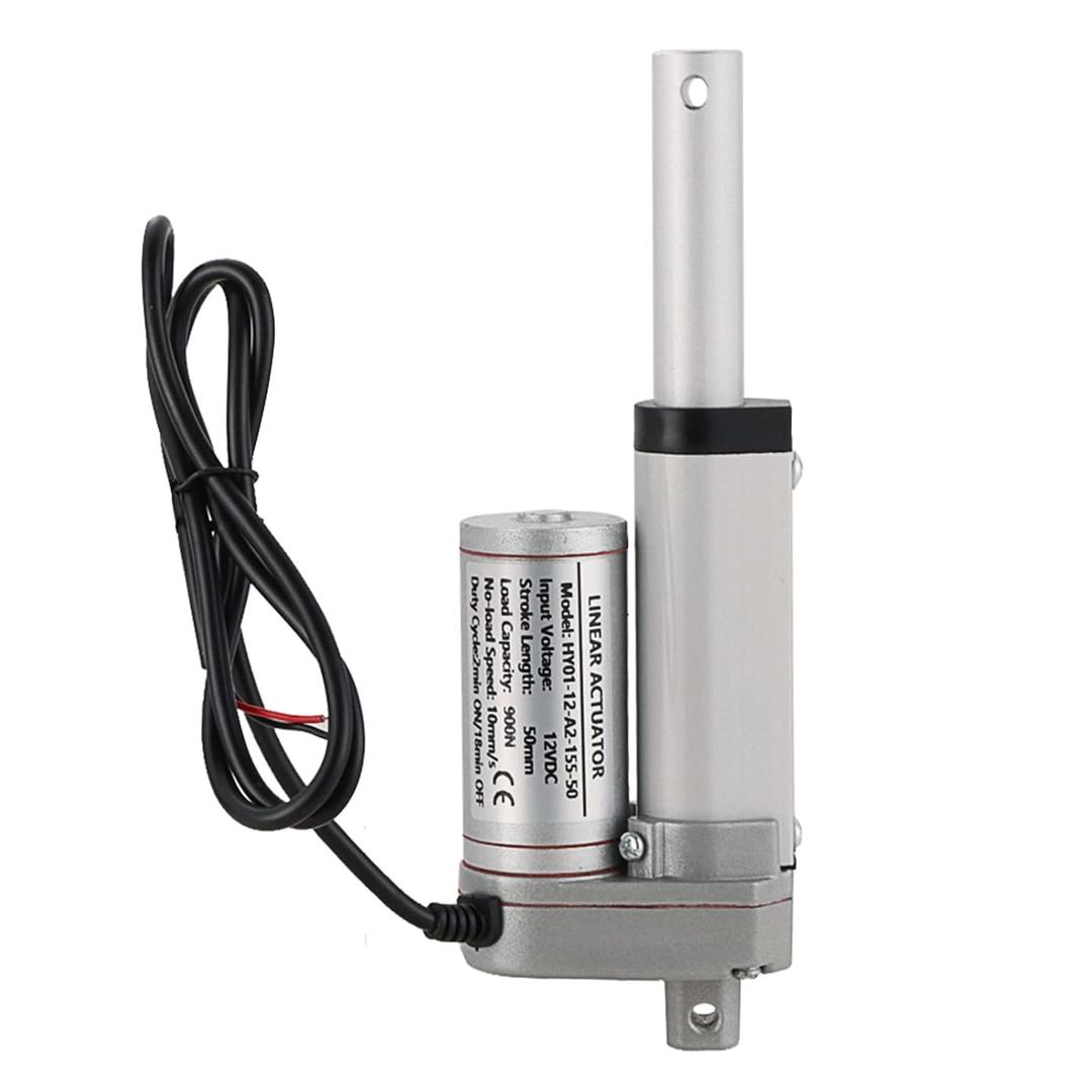 MYFULLY Electric Stroke Linear Actuator | DC 12V Heavy Duty 2'' Linear Actuator Motor with Mounting Bracket 900N(202lbs) Max. Lift 10mm/s for Auto Car RV Electric Door Opener (50MM Stroke Length, 1)