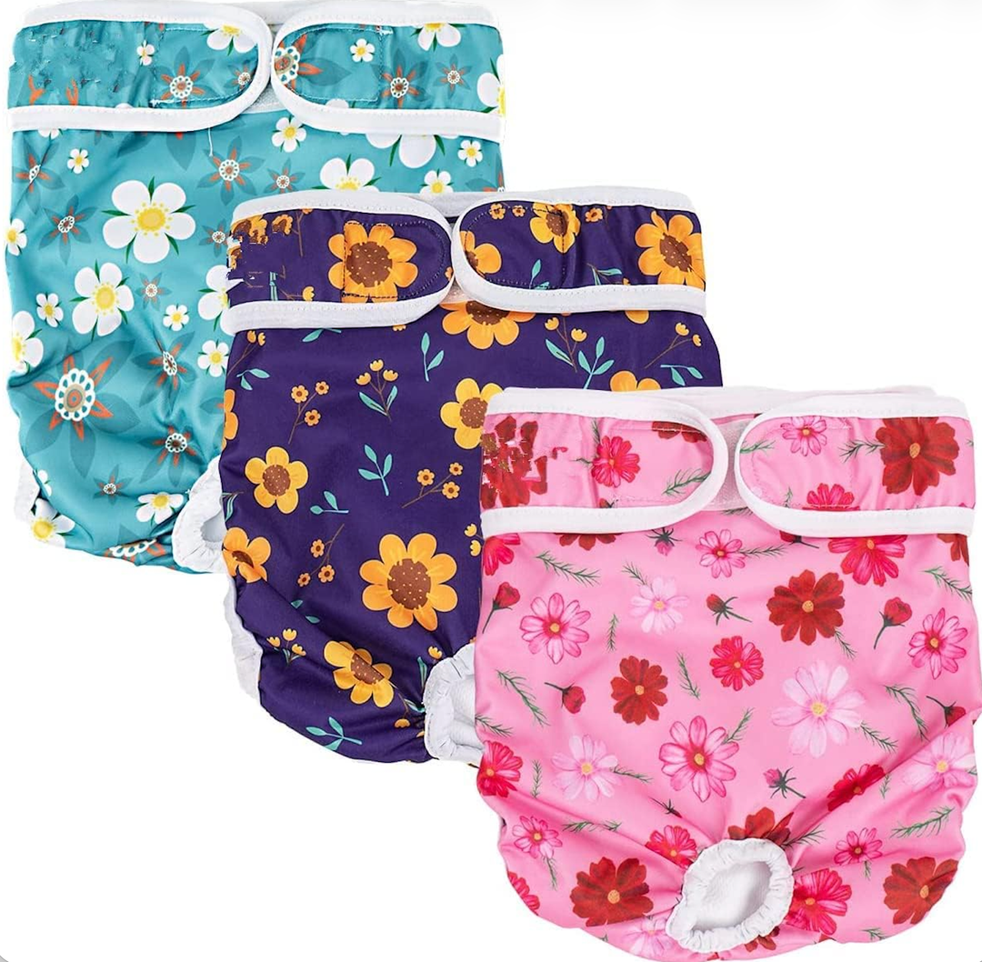 Mumoo Bear Dog Nappies Female - Washable Female Period Pants for Dogs Pets, Incontinence Reusbale Dog Heat Diapers 3Pack L/XL