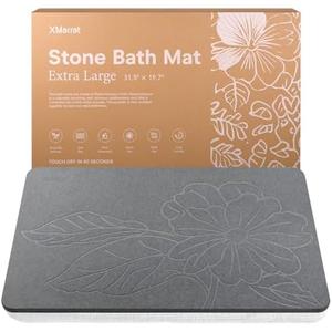 XMarrat Extra Large Stone Bath Mat Large, 31.5'' x 19.7'' Diatomaceous Earth Non-Slip Stone Shower Mat, Super Absorbent Diatomite Stone Mats for Bathroom, Quick Drying, Easy to Clean (Dark Gray)