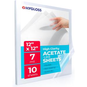 Hygloss 12" x 12" Acetate Paper - 7 Mil Clear Acetate Sheets for Crafts Projects, Cricut Stencil Sheets, Classroom Stencil Sheets, Reusable Transparent Clear Plastic Sheet (Not for Printers) 10 Pack