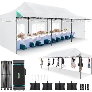COBIZI 10x30 Pop Up Canopy Tent with Awning & Sidewalls, Heavy Duty Commercial 10X30 Canopy Tents Instant Waterproof, UPF 50+ Sun Shade for Outdoor, Parties, Markets (White)