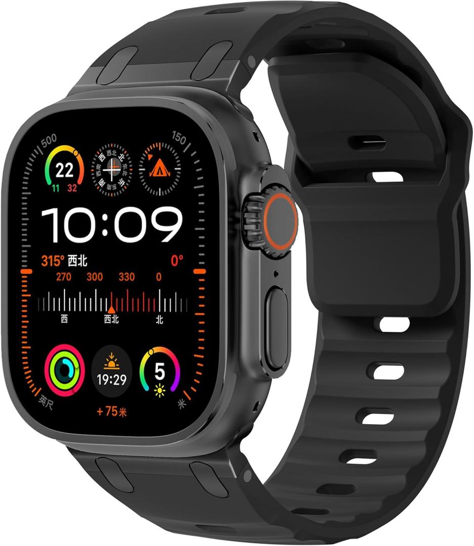 Sport Bands for Apple Watch Ultra 3 2 1 Band 49mm 46mm 45mm 44mm 42mm Women Men,Rugged Wide Silicone Waterproof Wristbands with Metal Adapter Strap for iWatch Series 11 10 9 8 7 6 5 4 SE 3 2,Ultra/3/2, Black