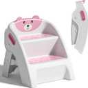 Folding Kids Step Stool for Bathroom and Potty Training,Anti-Slip, Anti-Tip A-Frame Design with 10-Second Setup-Potty 2 Step Stool for Toddlers (Pink)