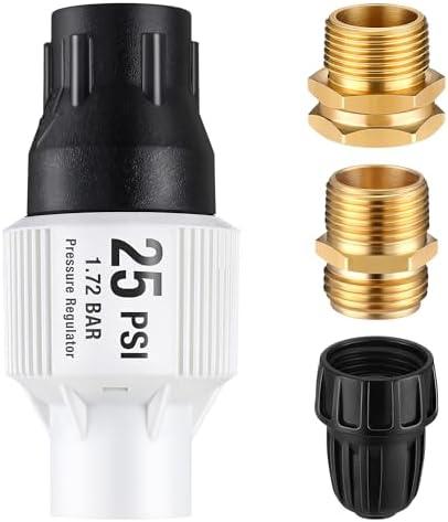 Aurelema 1 Pack Drip Irrigation Pressure Regulator Kit, Water Backflow Preventer for 3/4'' Garden/Faucet Hose Thread and 1/2'' Drip Irrigation Tubing Adapter, Complete Drip Irrigation System (25 Psi)