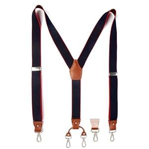 Prophet Clue PC Suspenders for Men Elastic Y Back 1.4 Inches Adjustable 4 to 3 Hooks for Wedding Dress Pants (Black+Red)