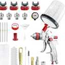 HVLP Gravity Fed Air Spray Gun with 1.4/1.7/2.0/2.5 mm Nozzles and 650ML Disposable Paint Cups, Automotive Spray Paint Gun for Refinishing and Home Wall Finishing Applications (RED)