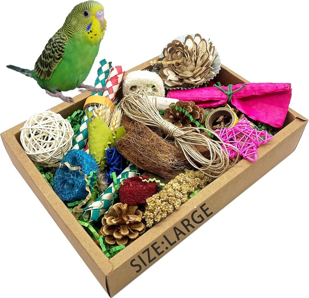 Bird Foraging Toys Parrot Chew Shredding Toys Bird Foraging Box for Parakeets Cockatiels Conures Lovebirds and Small to Medium Birds(Colorful)