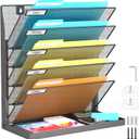 Legal/Letter Size 6 Tier Wall File Organizer,2-in-1 Wall Mounted&Desktop File Holder,2 Installation Methods Screws & Adhesive,Mesh Document Organizer with Label Plate for Home Office