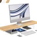 Monitor Stand Riser,Wood & Acrylic Computer Monitor Stand with LED Light,Desk Accessories Desktop Organizer Stand for Computer,Laptop,Printer,PC & TV Screen Riser