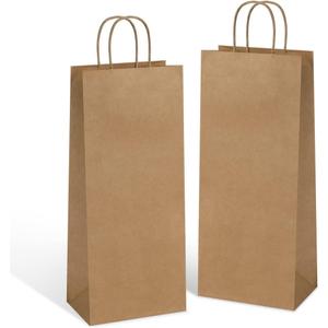 Poever Kraft Paper Wine Bags with Handles 5.25x3.25x13 inch for Whiskey Spirits Bottles 25PCS Bluk, Brown Gift Bags Shopping Bag Party Bag Retails Bag