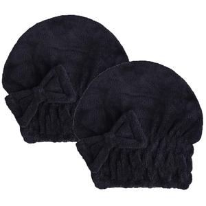 Microfiber Hair Drying Towels Head wrap with Bow-Knot Shower Cap Hair Turban hairWrap Bath Cap for Curly Long & Wet Hair Gift for Women Blackx2