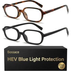 2 x 2 Pack Retro Rounded Rectangle Blue Light Glasses Women Slim Frame