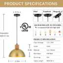 Gold Pendant Light, 11.8" Wood Pendant Lights Fixtures Adjustable Modern Dome Hanging Lighting,for Kitchen Island Dining Room Farmhouse Sink Office Bedroom