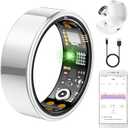Ring Health Tracker for Women Men, Fit Ring with Heart Rate, Blood Oxygen, Sleep Monitor, Calories, Step Counter, IP68 Waterproof Smart Ring for iPhone & Android, No Subscription Fee (Silver, 6#)