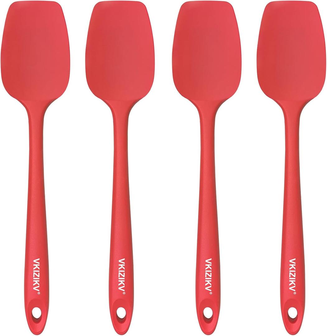 4 Pcs Silicone Spoon Spatula Set, 11.4 In, Food Grade Rubber Spatulas for Cooking, Baking, Mixing, 600F Heat Resistant, Nonstick and Flexible Kitchen Utensils, Seamless Spoonula (Red)