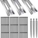 Hiorucet Grill Parts for Broil King Baron 320, Baron 320S, 9221-54, 9221-57, 9211-54, 9215-54, 9211-64, 9211-67, Baron 340, 9211-57, Cast Iron Grill Grates, Stainless Steel Heat Plates, Burners