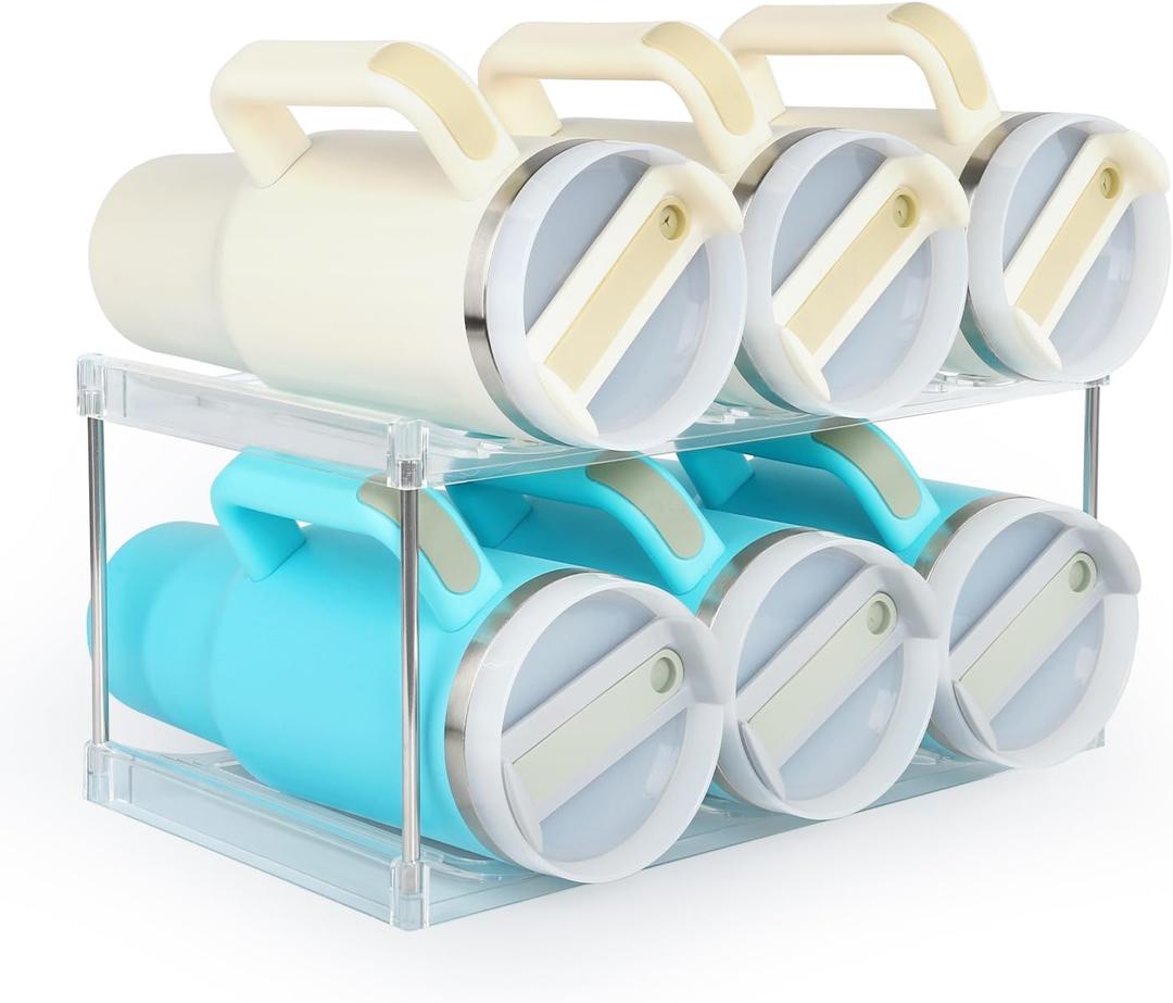 Water Bottle Organizer Holder for Stanley 40 oz Tumbler, Stackable Tumbler Organizer - Cabinet Organizer, Kitchen Storage Organization for Accessories (2 Tier - Hold 6)