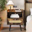 End Table with Diamond Handle, Nightstand/Bedside Table with Charging Station, Rustic Brown
