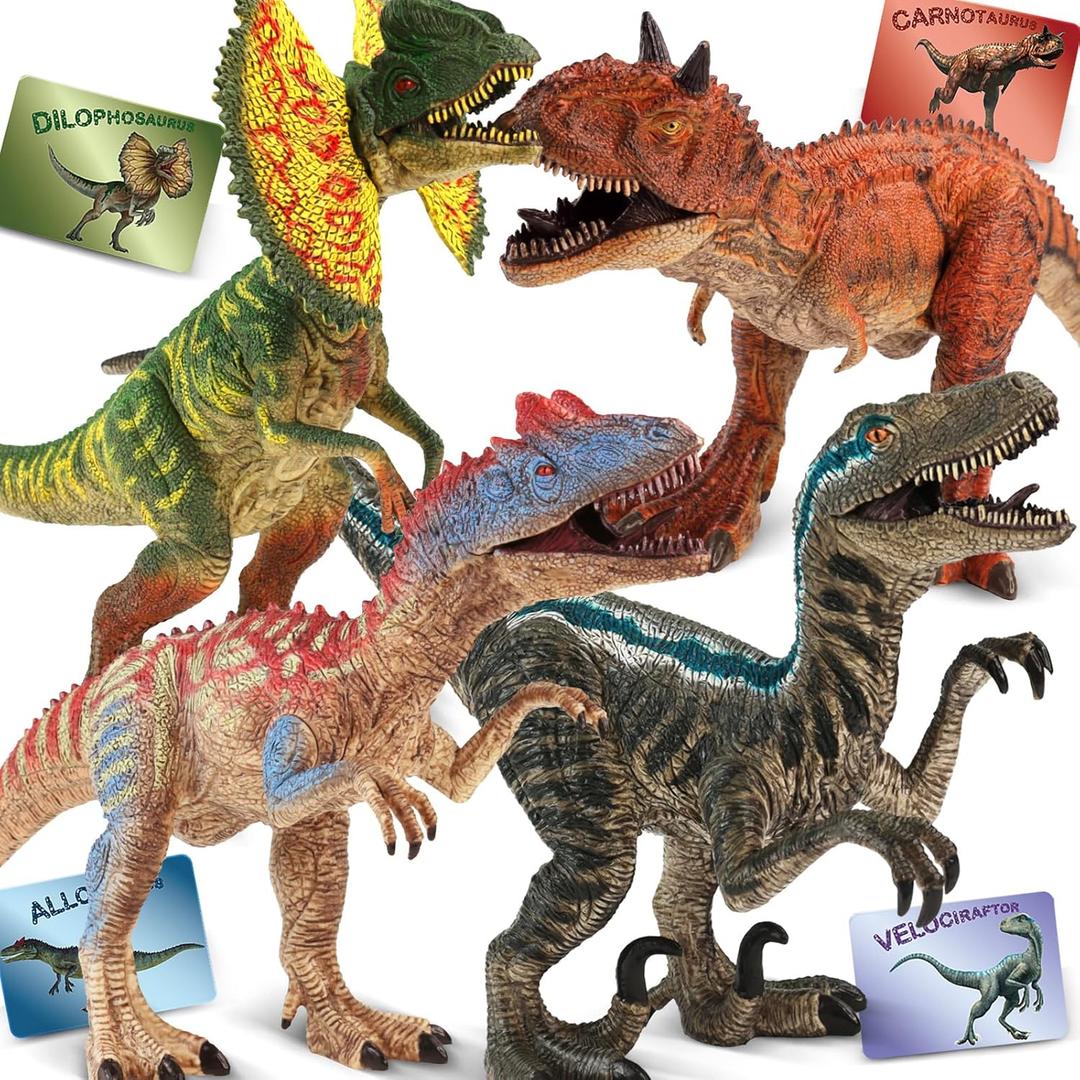 4 PCS Big Dinosaur Toys for Kids 3-5 Realistic Dinosaur Figures with Learning Cards & Movable Parts- Jumbo Dino Toys for Kids 5-7 Ideal Gift for Toddlers Boys Girls Ages 3+