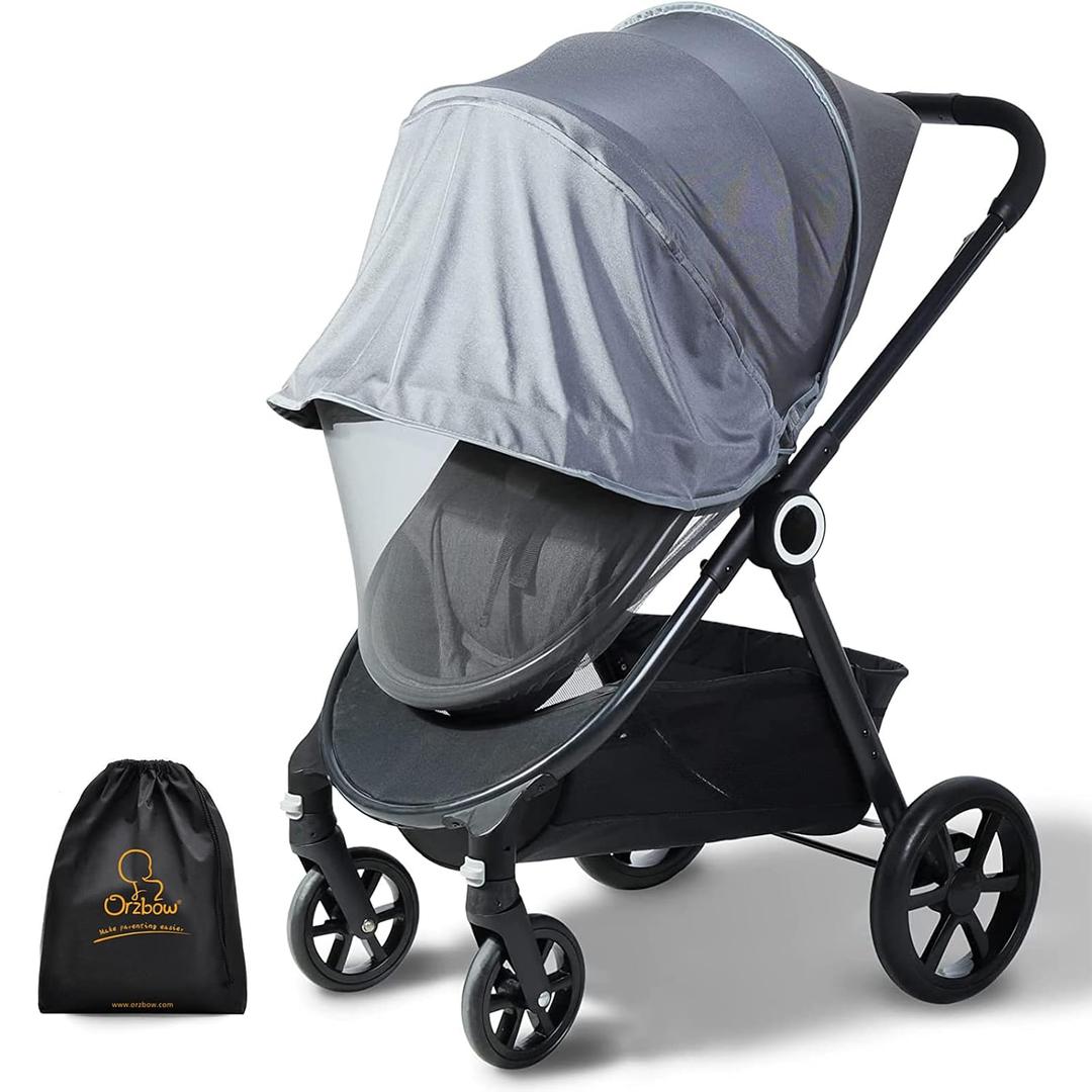 Orzbow Baby Mosquito Net for Stroller with Sun Shade, Breathable, Grey