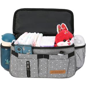 Miracle Baby Stroller Organizer Bag for Mom,Universal Stroller Storage Caddy Diaper Bag- Compatible with Most Stroller - Multifunctional Larg(Grey Star)
