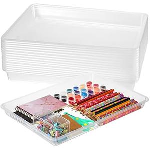 Amazon.com: Maitys 15 Pcs Flat Plastic Trays 16.1 x 11.8'' Sensory Storage Tray Paper Stackable Classroom Bins for Office Home Organizer Arts and Crafts Supplies(Clear) : Office Products