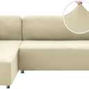 XINEAGE Sectional Couch Cover High Stretch L Shaped Sofa Cover 2 Pieces Non Slip Slipcover with Chaise Furniture Protector with 2 Pillowcases for Pets & Dogs (3 Seat Sofa + 3 Seat Chaise, Light Beige)