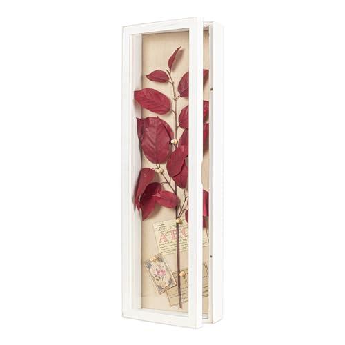 Freezing point Shadow Box Frame 8x25 Flower Shadow Box Pin Display Case Cabinet Picture Frame with Linen Back Memorabilia Awards Medals Badge Bouquet Wedding Memory Box for Keepsakes Long White