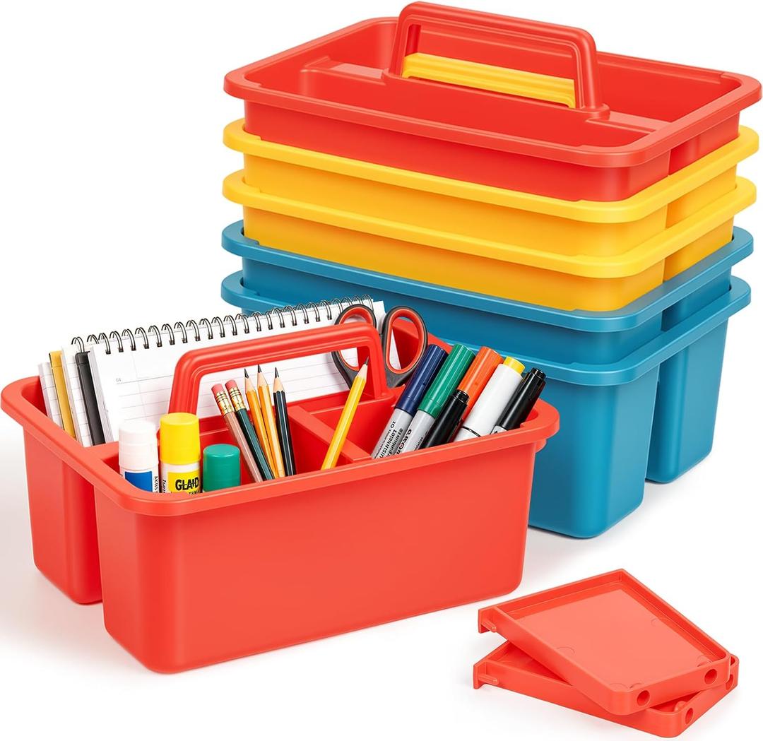 2 x6 Pack Classroom Caddy, Plastic Caddies with Handle & Removable Dividers
