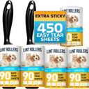 Lint Rollers for Pet Hair, White, Sticky Remover for Couch, Clothes, Furniture and Carpet, Dog and Cat Fur Remover, Animal Fuzz, 5 Large Sticky Rollers