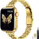 MioHHR Slim Metal Band Compatible with Apple Watch Band 42mm(Series 11 10) 41mm(Series 9 8 7) 40mm(Series 6 5 4 SE3/2/1) 38mm(Series 3 2 1),Stainless Steel iWatch Bands for Women,Gold