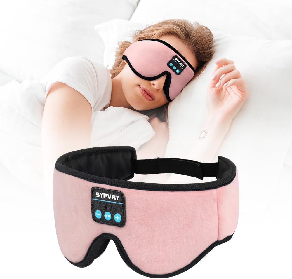 Bluetooth Sleep Mask Wireless Headphones 3D Bluetooth Eye Mask for Side Sleepers SYPVRY Blackout Eye Mask with Headphones Speaker for Airplane,Travel (Pink)