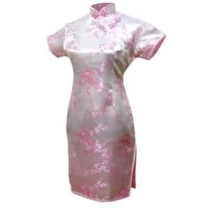 7Fairy Women's VTG Floral Mini Chinese Evening Dress Cheongsam Size 8 US Pink
