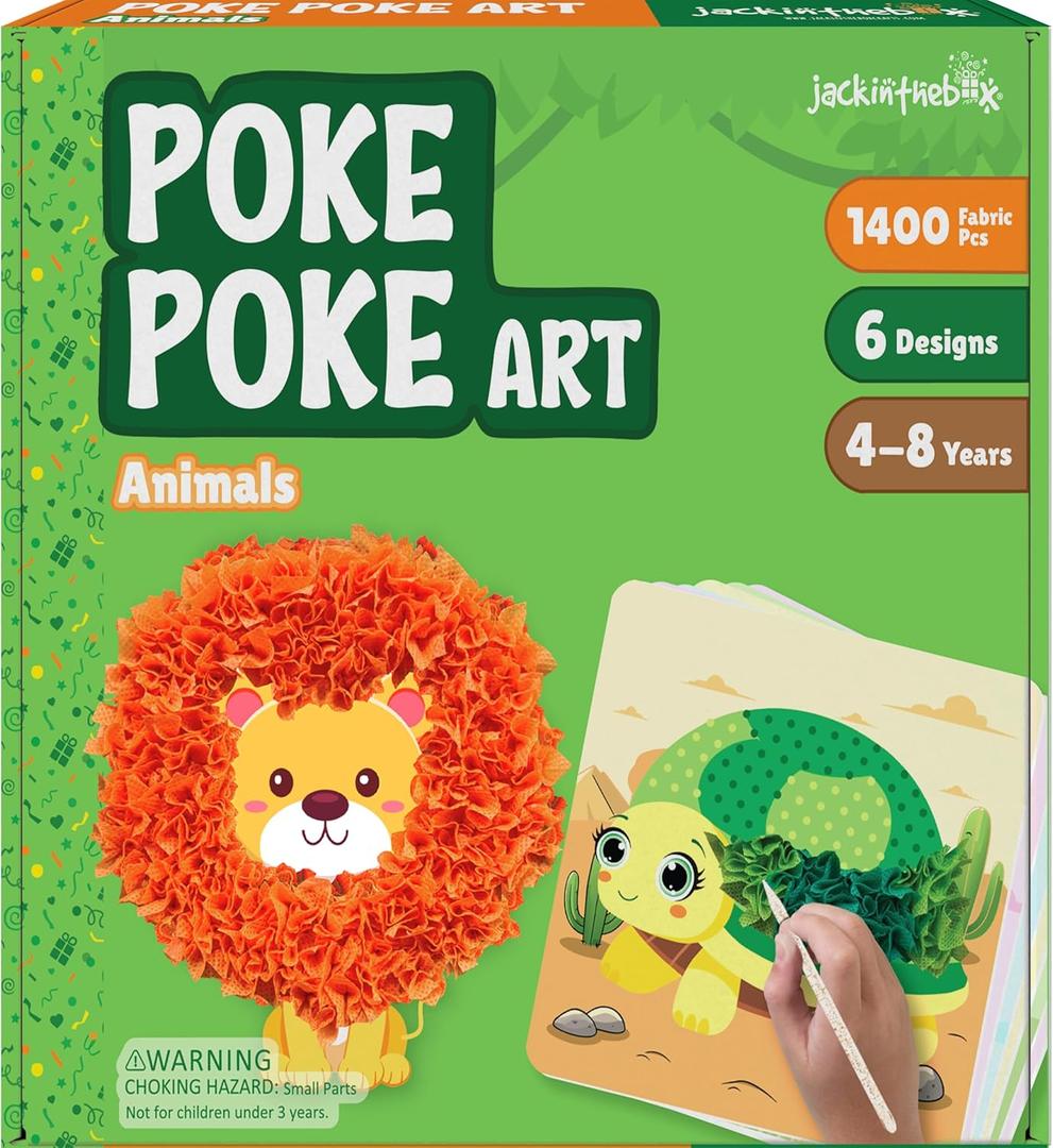 jackinthebox Poke Poke Art  Animals Theme, Mess-Free Fabric Art and Craft, Flower Pressing Kits, Gift for Kids, Girl Gifts, Boy Gift, Toys for Girls and Boys Ages 4 5 6 7 8